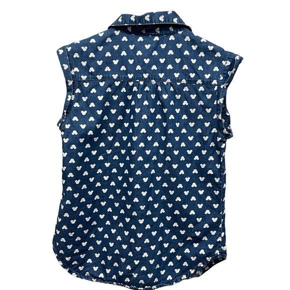 Disneyland Paris Size 36 Chambray Mickey Mouse Shirt Cap Sleeve Button Down - Picture 4 of 6